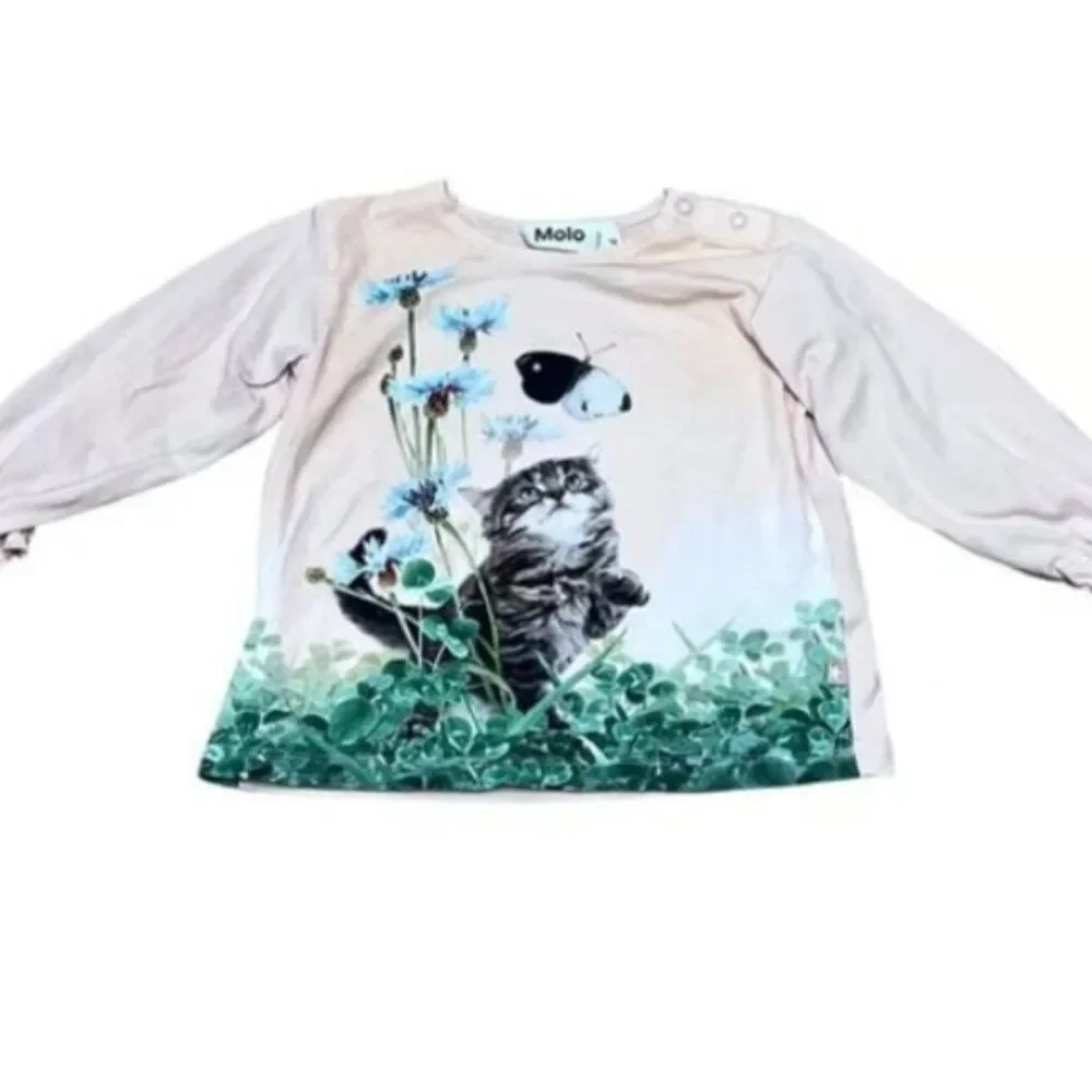 Molo Girls Long Sleeve Pink Clover Kitten Butterfly Top Size 9 Months